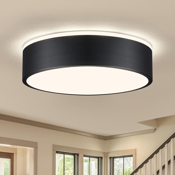 CF Black LED Ceiling Light, Modern Flush Mount Ceiling Light Fixture, Minimalist Round Metal Lighting Fixture Ceiling Lamp for Hallway, Entryway, Bedroom, Balcony, 11.81 Inch