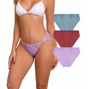 CF Cotton Bikini Underwear Women High Cut String Bikini Underwear with Lace Soft Low Rise Briefs Ladies Panties Multipack 3PGR,XL