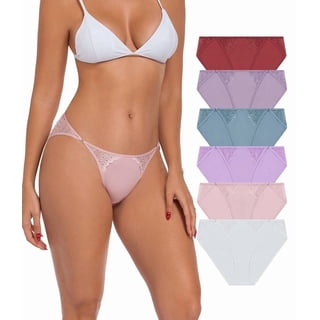 CF Cotton Bikini Underwear Women High Cut String Bikini Underwear with Lace Soft Low Rise Briefs Ladies Panties Multipack (6A,M)