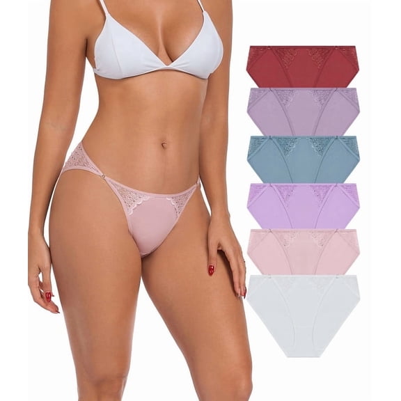 CF Cotton Bikini Underwear Women High Cut String Bikini Underwear with Lace Soft Low Rise Briefs Ladies Panties Multipack (6A,M)