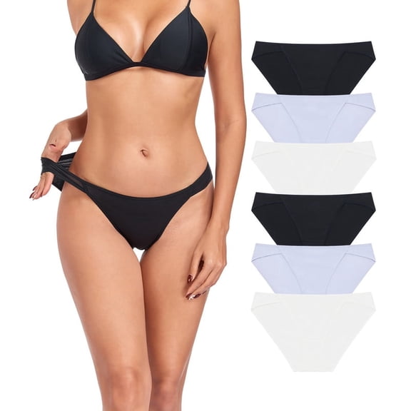 CF Cotton Underwear for Women Low Rise Bikini Panties High Cut Stretch Breathable Ladies Hipster Underpants S-3XL 6 Pack(6BGW,M)