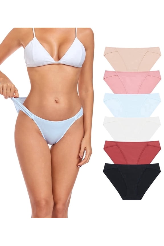 Cotton Underwear for Women Low Rise Bikini Panties High Cut Stretch Breathable Ladies Hipster Underpants S-3XL 6 Pack(6C,2XL)