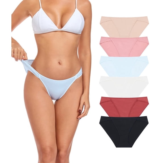CF Cotton Underwear for Women Low Rise Bikini Panties High Cut Stretch Breathable Ladies Hipster Underpants S-3XL 6 Pack(6C,M)