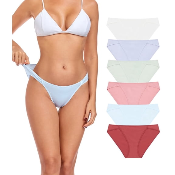 CF Cotton Underwear for Women Low Rise Bikini Panties High Cut Stretch Breathable Ladies Hipster Underpants S-3XL 6 Pack(6E,L)