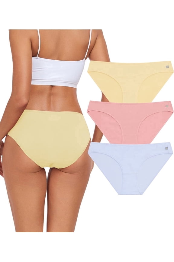 Cotton Underwear for Women Organic Cotton Stretch Bikini Panties Low Rise Hipster Ladies Soft Breathable Briefs Underpants 3 Pack(3BPY,2XL)