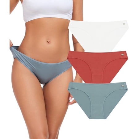 CF Cotton Underwear for Women Organic Cotton Stretch Bikini Panties Low Rise Hipster Ladies Soft Breathable Briefs Underpants 3 Pack(3RWG,S)