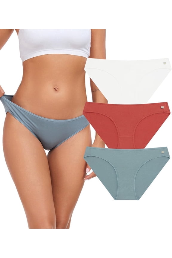 Cotton Underwear for Women Organic Cotton Stretch Bikini Panties Low Rise Hipster Ladies Soft Breathable Briefs Underpants 3 Pack(3RWG,S)