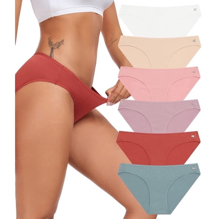 CF Cotton Underwear for Women Organic Cotton Stretch Bikini Panties Low Rise Hipster Ladies Soft Breathable Briefs Underpants 6 Pack(6C,M)