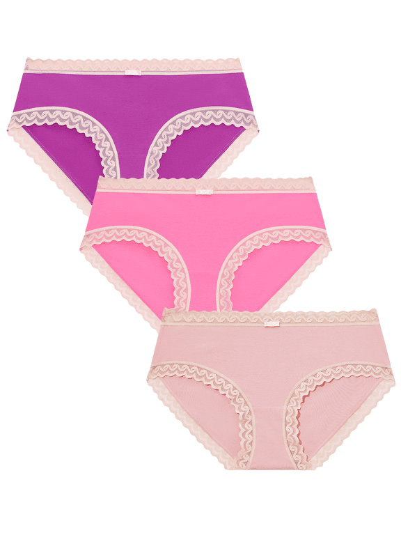Cotton Underwear for Women Soft Lace Trim Hipster Panties Low Rise Bikini Undies Ladies Briefs Panty Multipack(3A,XL)