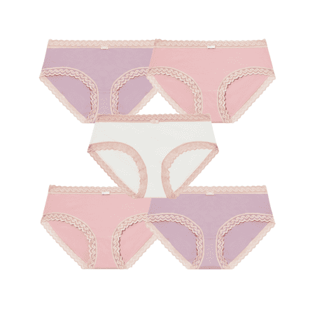 CF Cotton Underwear for Women Soft Lace Trim Hipster Panties Low Rise Bikini Undies Ladies Hipster Panty Multipack(5B,M)