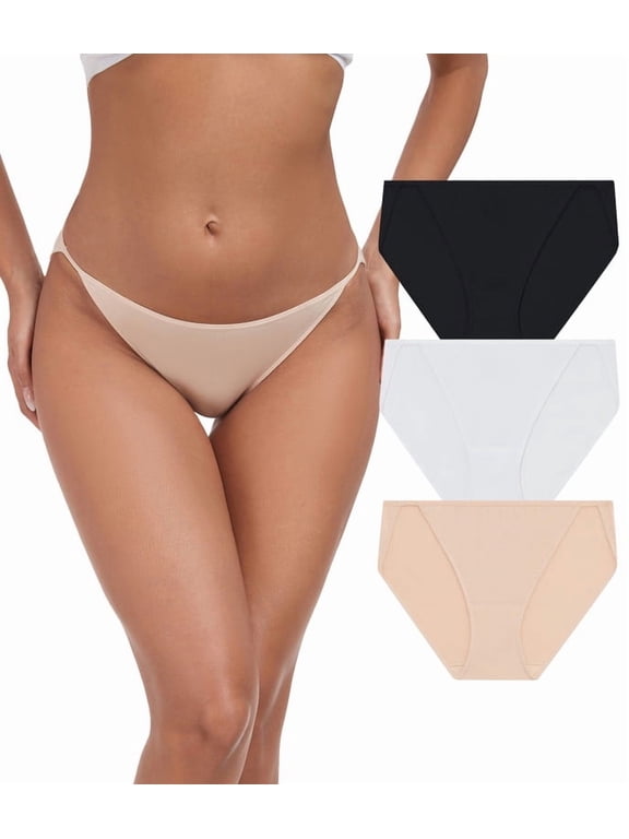String Bikini Panties High Cut Modal Underwear Stretchy Soft Hipster Panties for Ladies(3BWF,2XL)