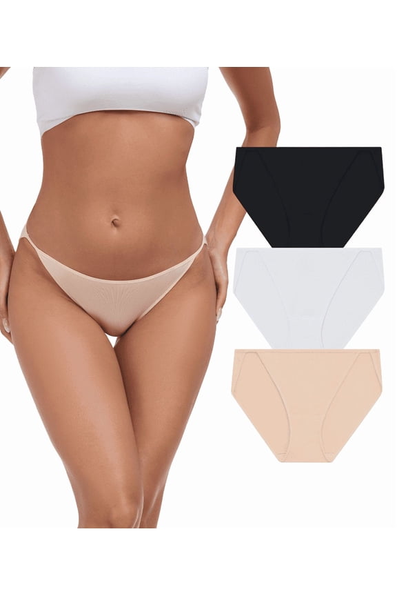 High Cut String Bikini Panties Stretchy Soft Modal Low Waist Underwear Ladies Hipster Panties Multi Pack(3BWF,2XL)