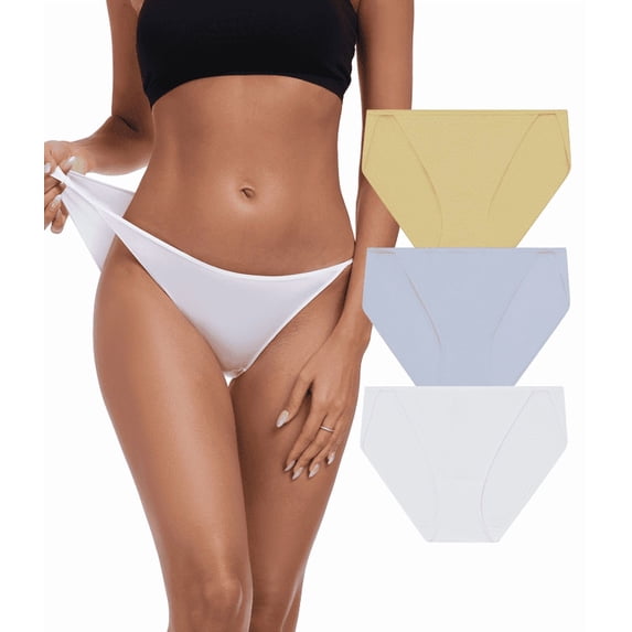 CF High Cut String Bikini Panties Stretchy Soft Modal Low Waist Underwear Ladies Hipster Panties Multi Pack(3N,S)