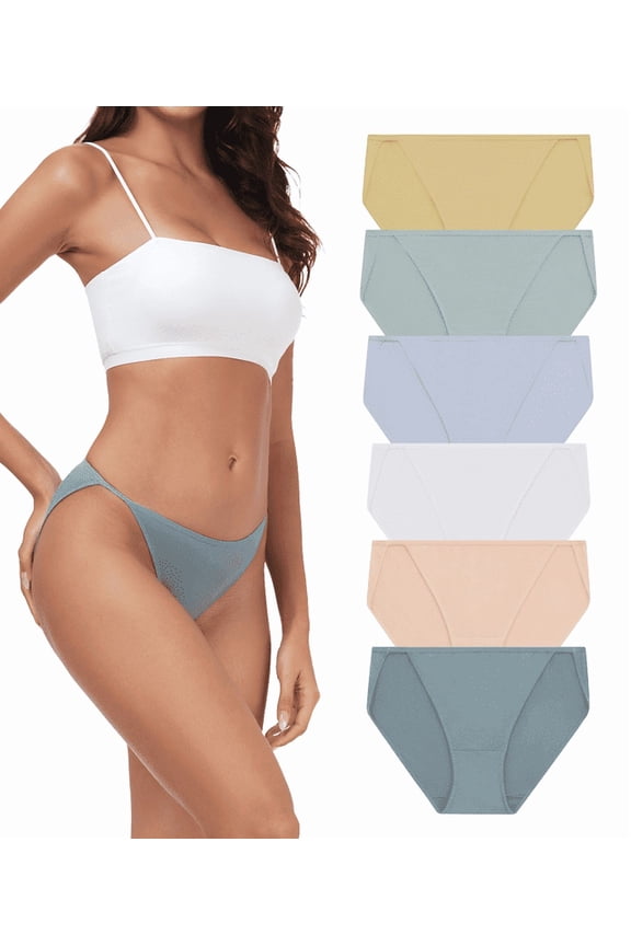 High Cut String Bikini Panties Stretchy Soft Modal Low Waist Underwear Ladies Hipster Panties Multi Pack(6A,M)
