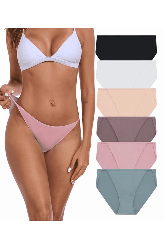 High Cut String Bikini Panties Stretchy Soft Modal Low Waist Underwear Ladies Hipster Panties Multi Pack(6C,M)