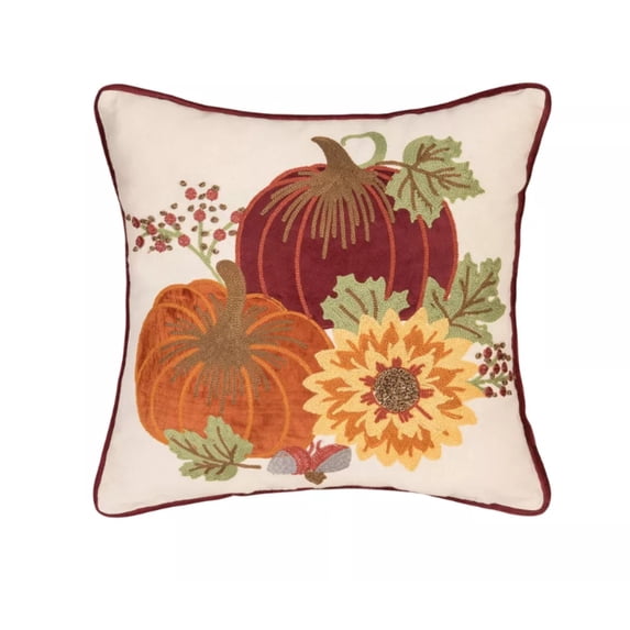 CF Home 16" x 16" Pumpkins Sunflower Chain Stitch Fall Throw Pillow