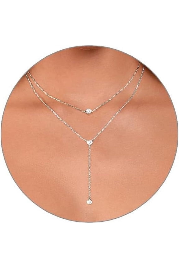 Lariat Gold Necklace for Women, Dainty Long Necklace 14k Gold Plated/Silver Y-Shaped Pendant Necklaces Trendy Beaded Chain Drop Necklaces Jewelry for Women Gifts