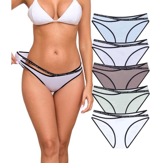 CF Modal Bikini Panties for Women Pack Soft Breathable Underwear String Bikini Low Rise Briefs Ladies Hipster Panty S-2XL (5A,M)