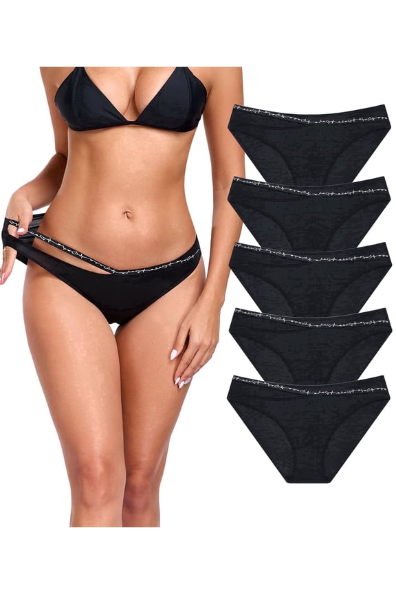 Modal Bikini Panties for Women Pack Soft Breathable Underwear String Bikini Low Rise Briefs Ladies Hipster Panty S-2XL (5B,XL)