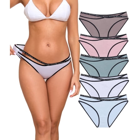 CF Modal Bikini Panties for Women Pack Soft Breathable Underwear String Bikini Low Rise Briefs Ladies Hipster Panty S-2XL (5C,M)