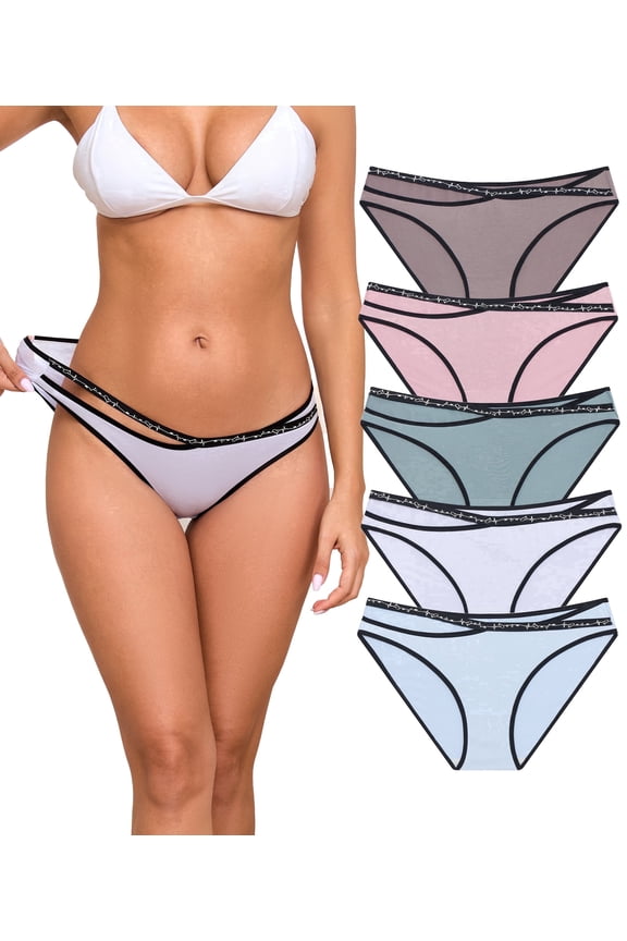Modal Bikini Panties for Women Pack Soft Breathable Underwear String Bikini Low Rise Briefs Ladies Hipster Panty S-2XL (5C,M)