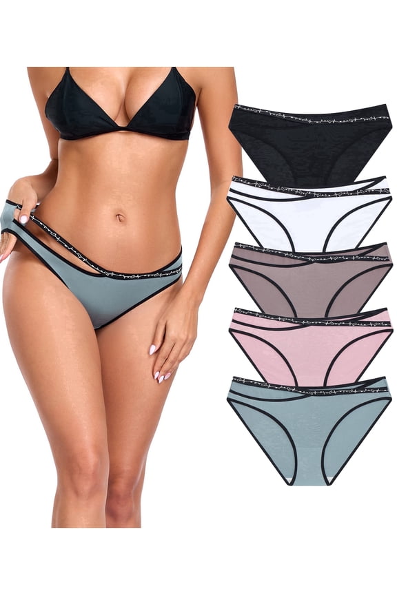 Modal Bikini Panties for Women Pack Soft Breathable Underwear String Bikini Low Rise Briefs Ladies Hipster Panty S-2XL (5E,L)