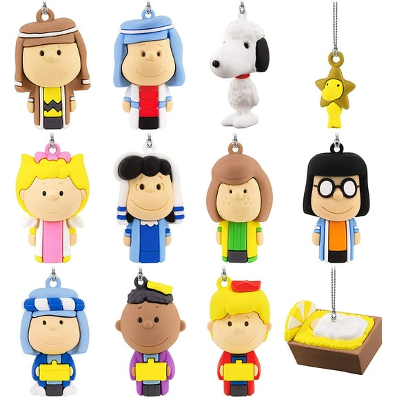 CF  Peanuts Nativity Countdown Calendar Miniature Christmas Tree Set with 12 Mini Ornaments