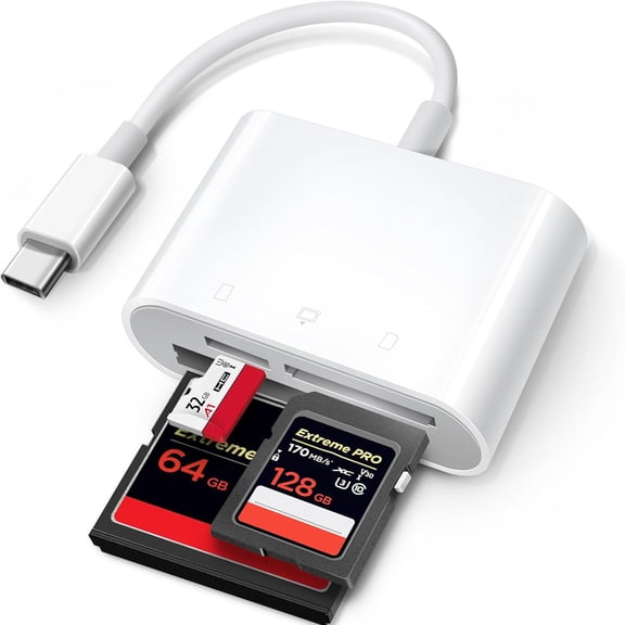 CF SD Card Reader for iPhone,USB C and Lightning to CF/SD/TF Card Adapter Memory Card Reader for Camera Adapter Trail Game Camera Viewer for iPad Macbook Plug and Play No App Required