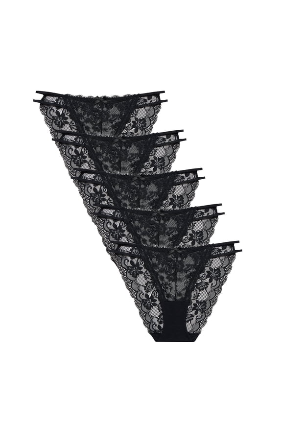 Sexy Underwear for Women Lace String Bikini Panties 5 Pack High Cut Seamless Hipster Breathable Stretch Ladies No Show Lingerie(5B,2XL)