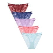CF Sexy Lace String Bikini Panties 5 Pack Hi Cut Sheer Underwear for Women Seamless Stretch Low Rise Hipster Briefs Ladies Soft Floral Lacy Lingerie5C,2XL