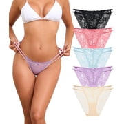 CF Sexy Underwear for Women Lace String Bikini Panties 5 Pack High Cut Seamless Hipster Breathable Stretch Ladies No Show Lingerie5E,S