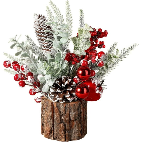 CF Small Christmas Tree, Artificial Christmas Tree with Christmas Ornaments Pine Cone Berry, Tabletop Christmas Tree for Christmas Decorations Home Room Party Winter Indoor Outdoor((Red-Round)