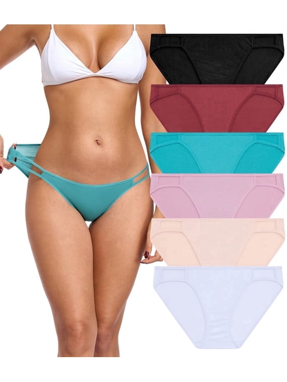 String Bikini Underwear for Women Soft Stretch Modal Bikini Panties High Cut Stretch Ladies Hipster Panty(6A,S)