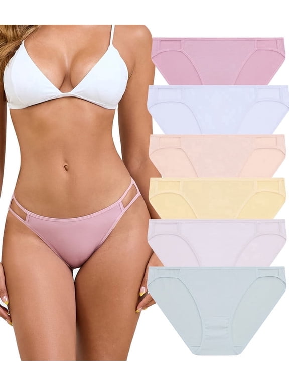 String Bikini Underwear for Women Soft Stretch Modal Bikini Panties High Cut Stretch Ladies Hipster Panty(6E,S)