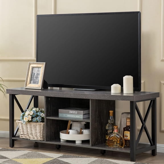 CF TV Stand for TV up to 55 Inches, TV Cabinet with Open Storage, TV Console Unit with Shelving for Living Room, Entertainment Room, Grey