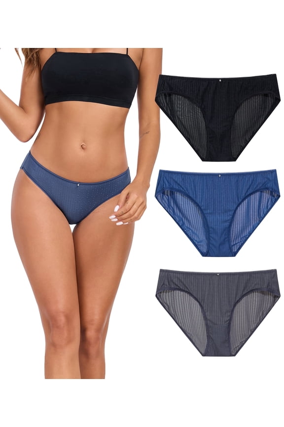 Womens Bikini Underwear Quick Dry Travel Underwear Lightweight Low Rise Bikini Panties 3 packs Ladies Hipster Underpants(3BDGN,S)