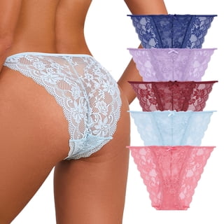 CF Womens Sexy Lace String Bikini Underwear High Cut Panties Breathable Hipster Panties Lace Cheeky Bikini Panty 5 Pack (5D,M)