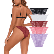 CF Womens Sexy Lace Underwear String Bikini Panties High Cut Breathable Cheeky Underwear Ladies Stretch Briefs 5 Pack 5A,L