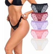 CF Womens Sexy Underwear Mesh See Through Bikini Panties Pack Hi Cut Briefs Sheer Lace String Lingerie Stretch Breathable Hipster for Laddies5F,L