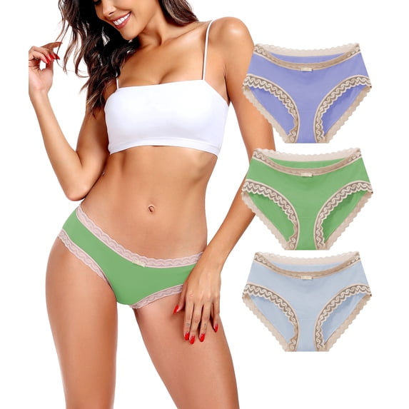 CF Womens Underwear Lace Trim Hipster Panties Pack Bamboo Rayon Cotton Bikini Briefs Ultra Soft Comfy Ladies Undies with Bow(3I,XL)