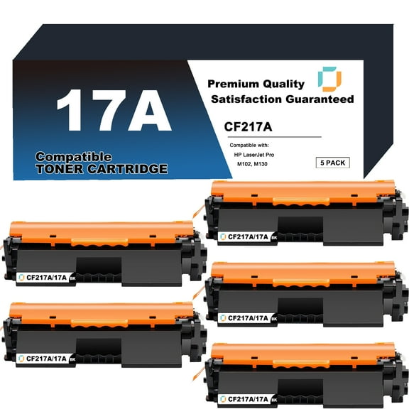 CF217A Toner Cartridge Replacement Compatible for HP 17A 5 Pack to use with LaserJet Pro M102a, LaserJet Pro M102w, LaserJet Pro MFP M130a, LaserJet Pro MFP M130fn, M130fw, M130nw Printer