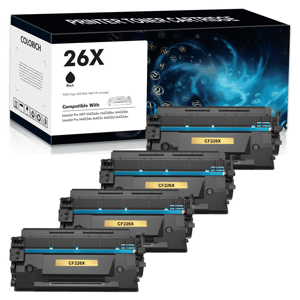 Colorich CF226X 26X Toner Cartridge Compatible for HP 26X CF226X 26A CF226A Laserjet Pro M402n M402dw M402dn Pro MFP M426fdw M426fdn M426dw High Yield Printer Ink (Black 4PACK)