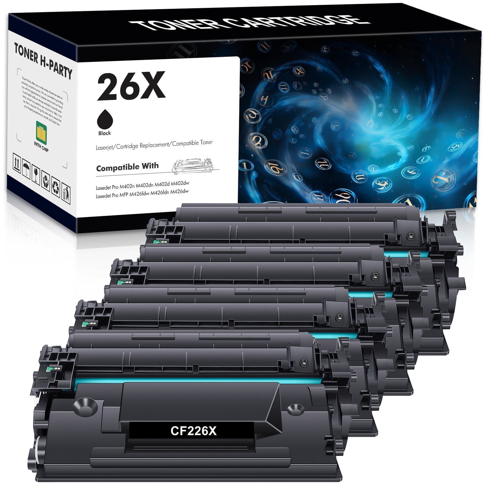 2-Pack Black Laser Toner Cartridges Compatible With HP Pro M402 & MFP M426 Series - High Yield 26X/CF226X Replacement (14.25x8.03x7.8 In)