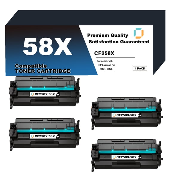 CF258X High Yield Toner Cartridge Replacement Compatible for HP 58X 4 Pack to use with LaserJet Pro M404dn, M404dw, M404n, MFP M428dw, MFP M428fdn, MFP M428fdw Printer