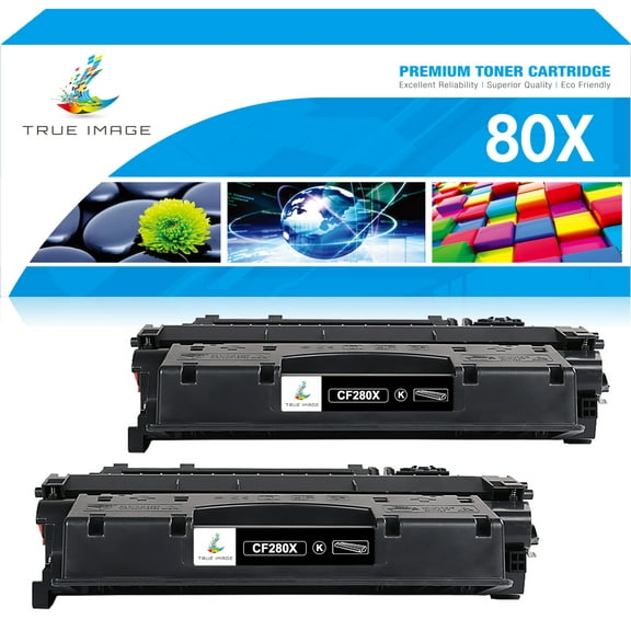 CF280X | True Image Compatible CF280X 80A Toner Cartridge M401DNE Replacement for HP 80X CF280X 80A CF280A laser Pro 400 M401A M401D M401N M401DNE MFP M425DN Ink (Black, 2-Packs)