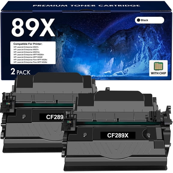 Compatible for HP CF289X 89X Black Toner Cartridge (with Chip) 2 Pack 89X CF289X 89A CF289A for Laserjet Enterprise M507n M507dn M507x MFP M528dn M528f M528c M528z M507 M528 (2 Pack)