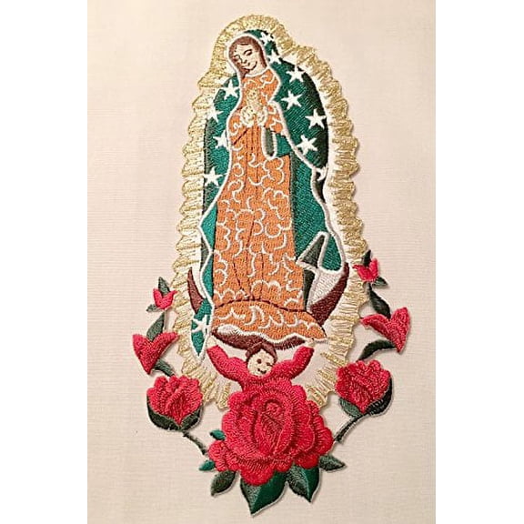 CF3728 Virgin Mary (Quadalupe) Christening Baptism Embroidered Iron On Patch (7"x3.75", Without Words)
