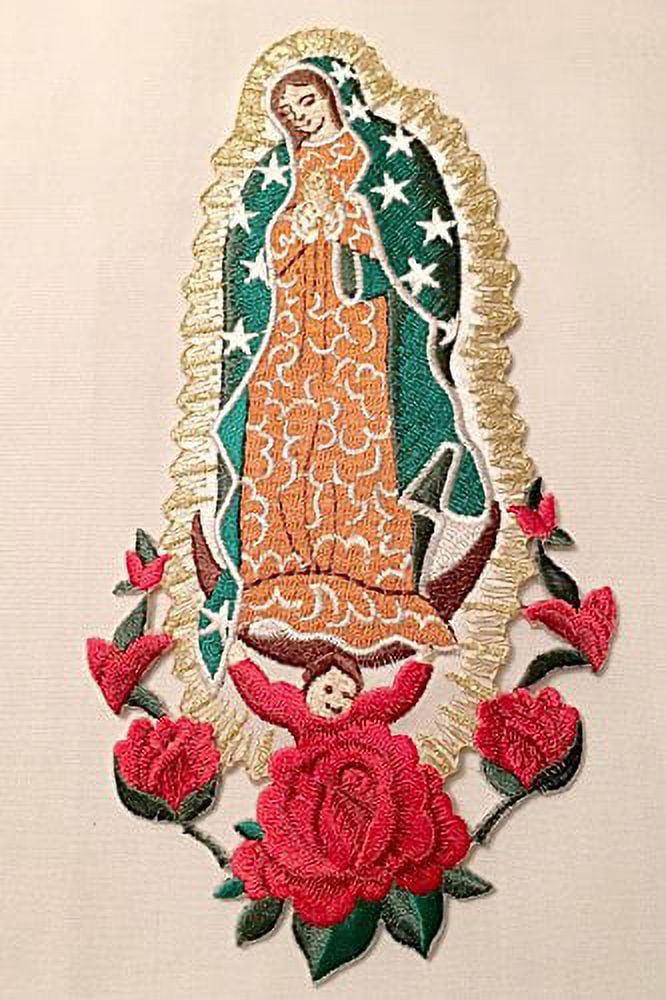 CF3773 Virgin Mary (Quadalupe) Christening Baptism Embroidered Iron On Patch (6.25"X3.5", without Words)