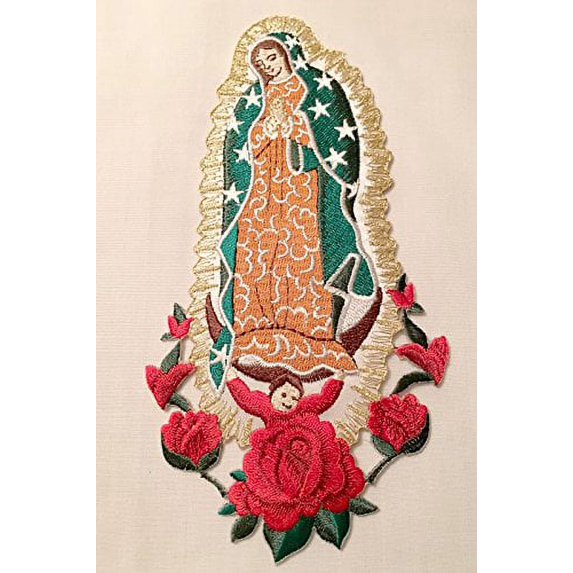 CF3773 Virgin Mary (Quadalupe) Christening Baptism Embroidered Iron On Patch (6.25"X3.5", without Words)