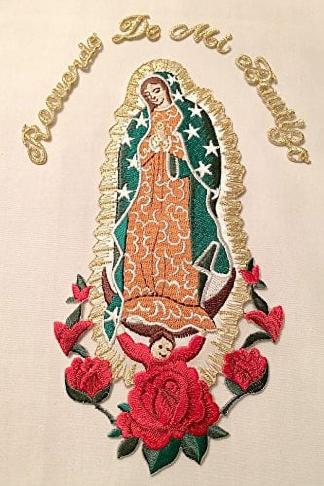 CF3773 Virgin Mary (Quadalupe) Christening Baptism Embroidered Iron On Patch (7"x4", with Words)